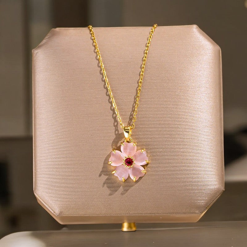 Attract Love: Rose Quartz Hibiscus Flower Pendant