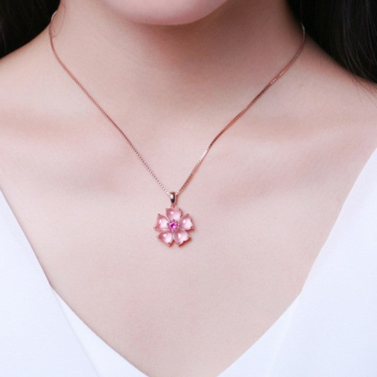 Attract Love: Rose Quartz Hibiscus Flower Pendant