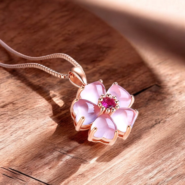Attract Love: Rose Quartz Hibiscus Flower Pendant
