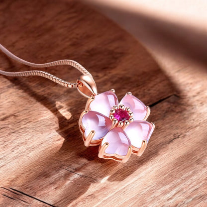 Attract Love: Rose Quartz Hibiscus Flower Pendant