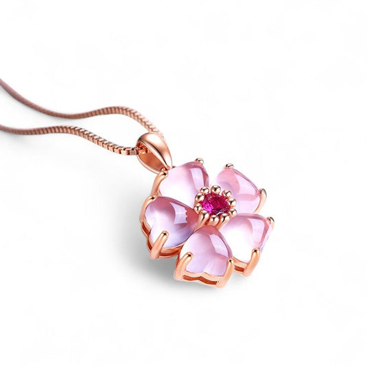 Attract Love: Rose Quartz Hibiscus Flower Pendant