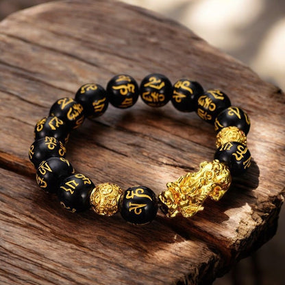 Wealth Power: Feng Shui Pixiu Obsidian Bracelet